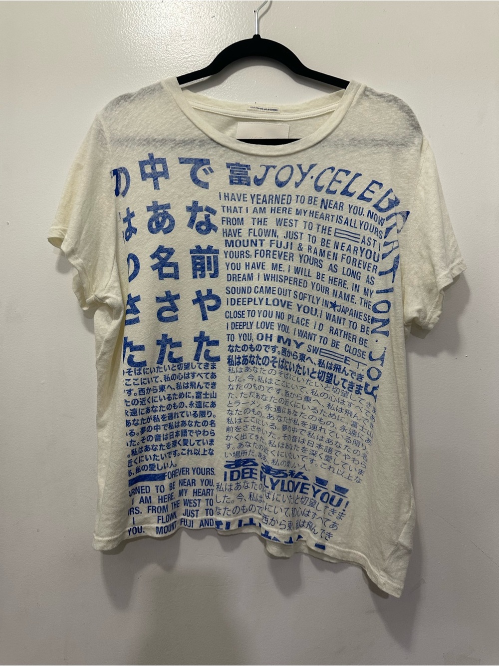 MOTHER Cream Short-Sleeve Tee with Blue Graphic Text Sz XL